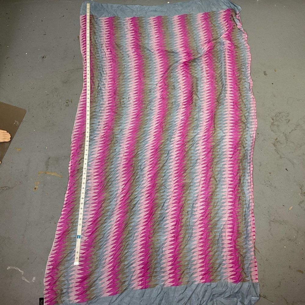 SilkLine 100% silk pink blue and tan geometric print long scarf wrap - Picture 7 of 7